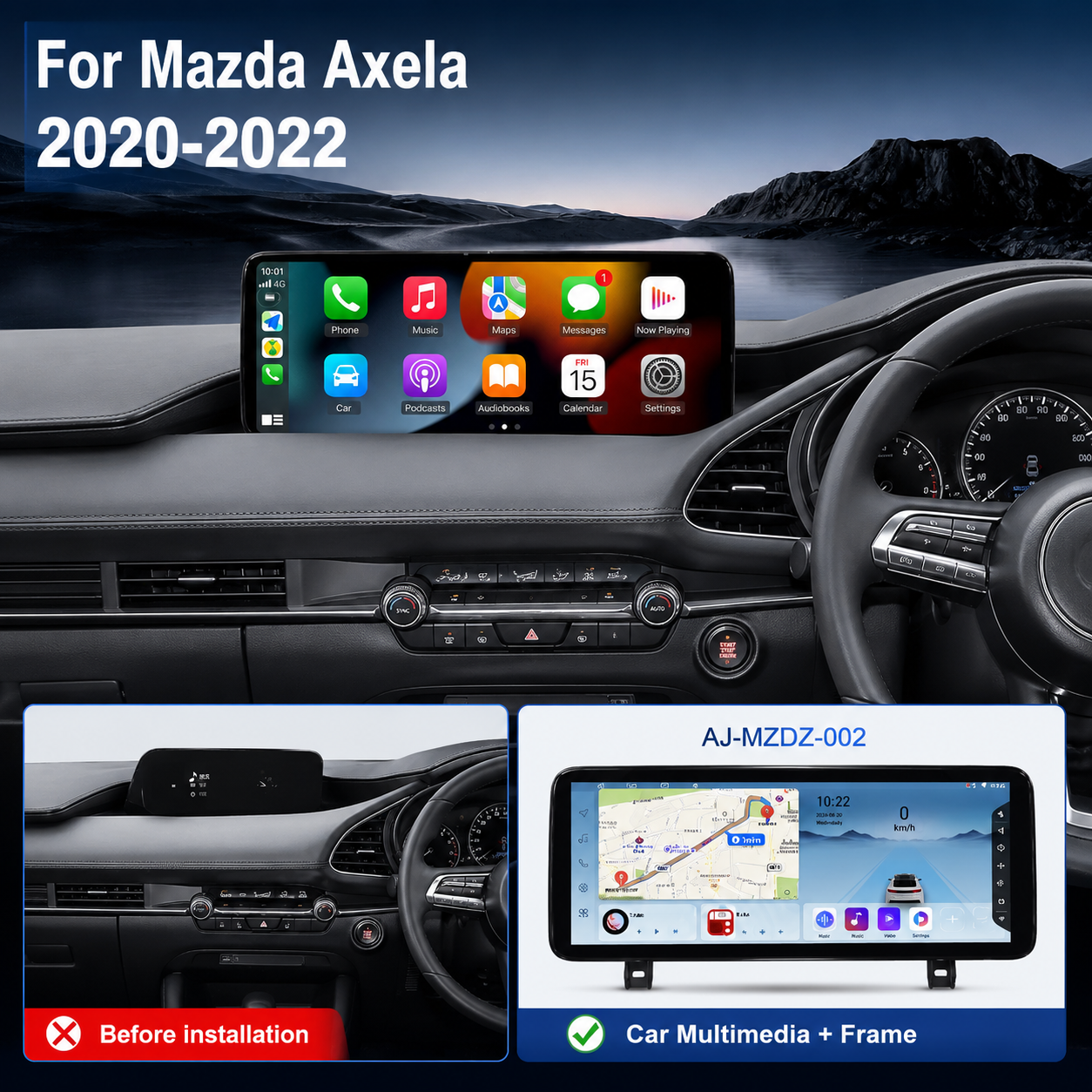 12.3-inch Android car multimedia system for Mazda Axela/Mazda 3 2020–2022.
