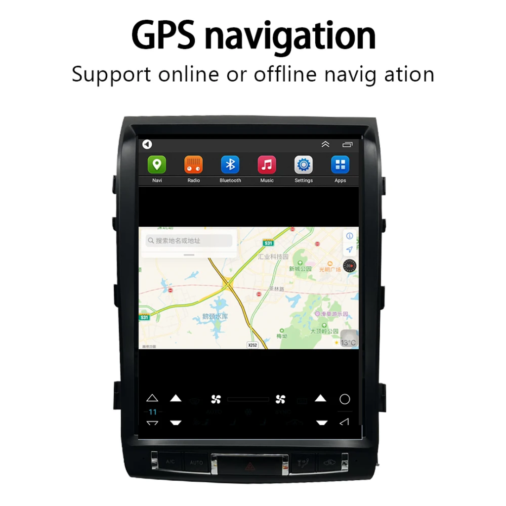 🚘 15.1″ Android 13 Tesla-Style Vertical Car Stereo for Toyota Land Cruiser 200 (2008–2015)