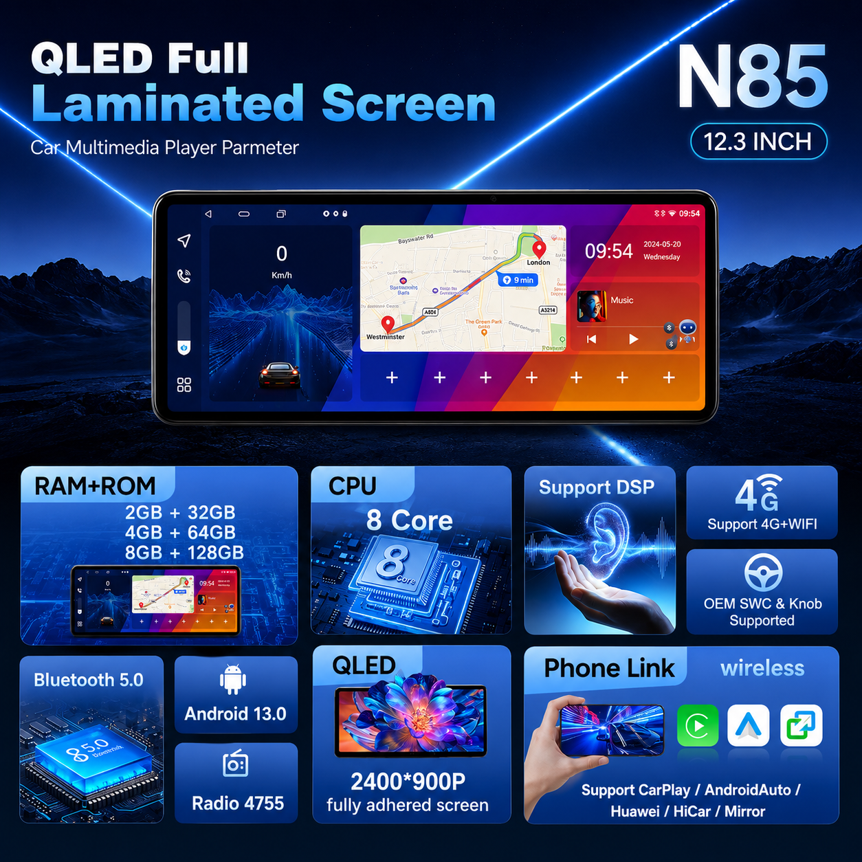 🚘 AIJIA 12.3″ Android Car Multimedia Player for Toyota Prado 2004-2009 | QLED Touchscreen, CarPlay & Android Auto