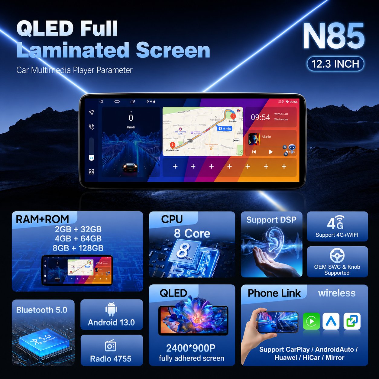 🚘 AIJIA 12.3″ Android QLED Car Multimedia Player for Toyota Land Cruiser 2007–2022