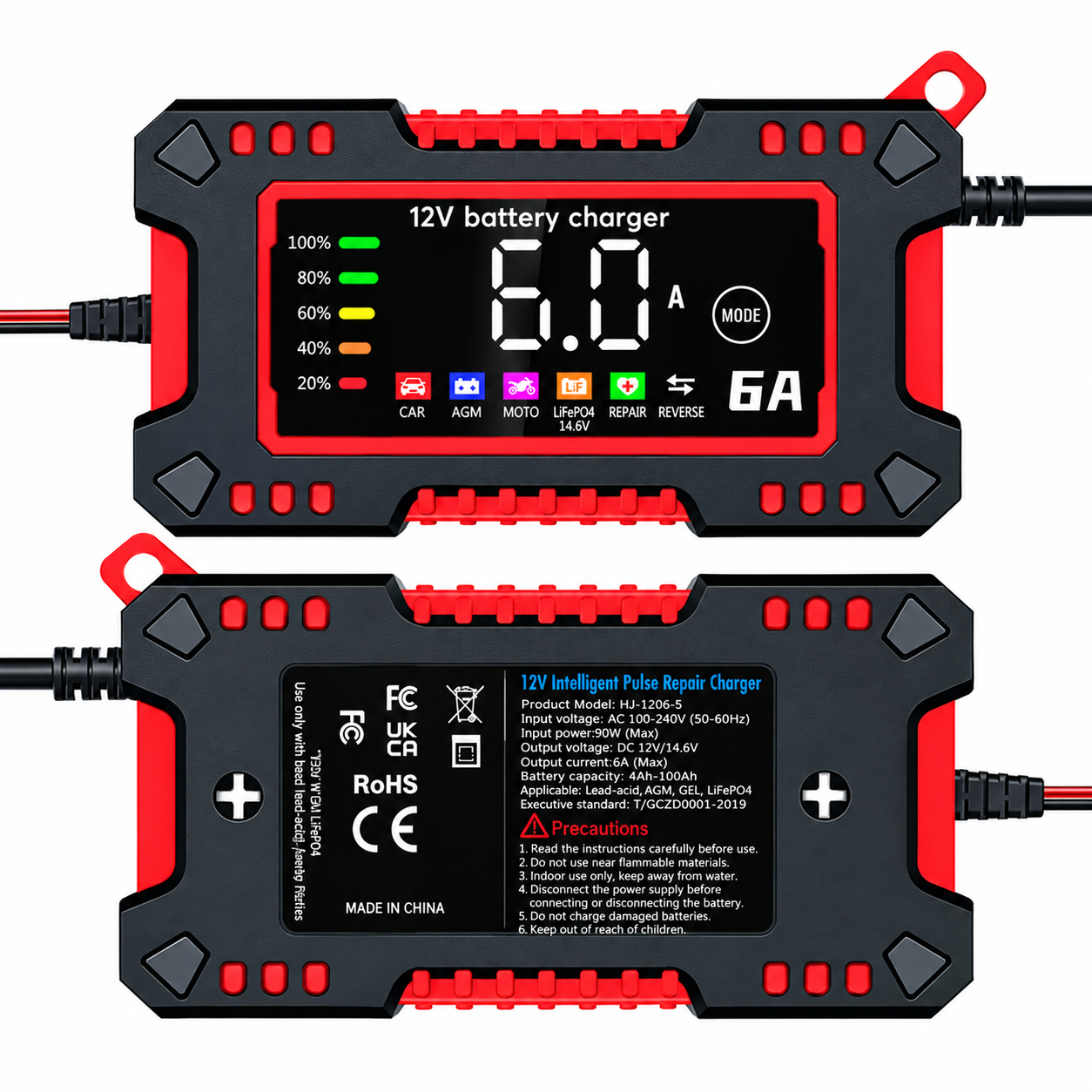 🔋 12V 6A Smart Battery Charger – Automatic Car & Motorcycle Battery Maintainer
