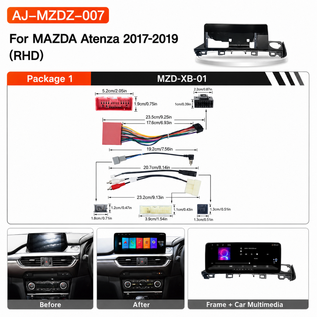 🚘 12.3″ QLED Android Car Stereo for Mazda Atenza 2017–2019 RHD | 6GB+64GB | Wireless CarPlay & Android Auto | 360° Camera
